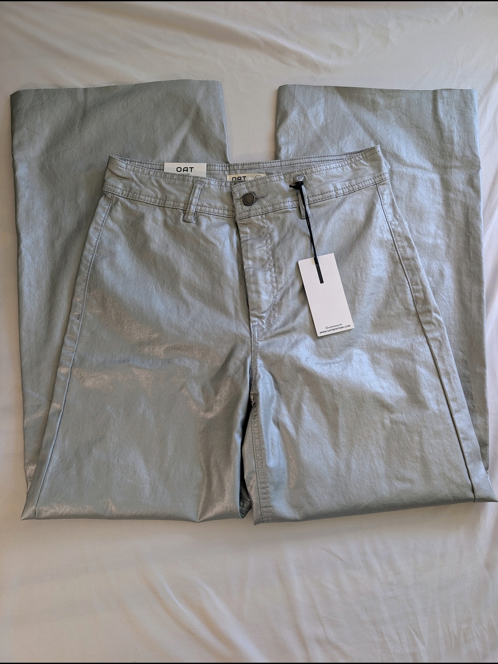 Oat New York Metallic Silver High Rise Wide Leg Pants